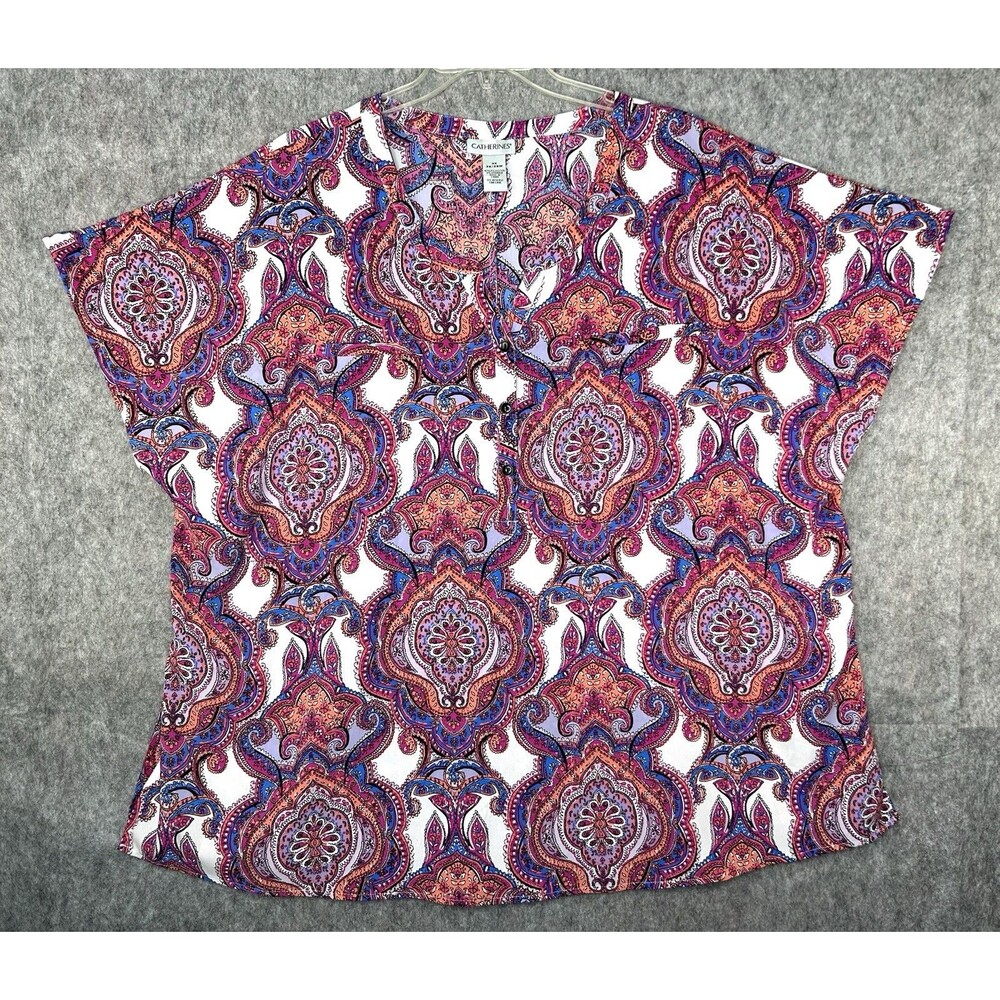 Catherines Women's Top Size 3X Pink Blue Paisley Boho Flowy